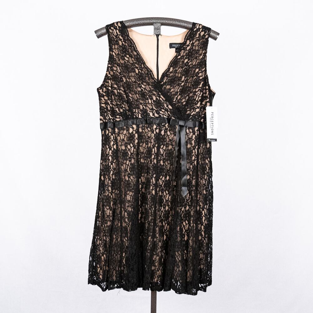 Sleeveless Black Floral Lace Dress w/ Satin Bow Accent Pin Up Fairy Romantic 18